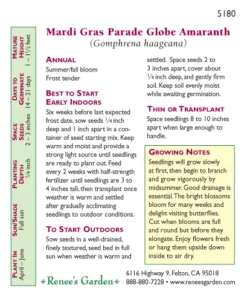 Renee's Garden Globe Amaranth Mardi Gras Parade (Heirloom) 13 Renee's Garden Globe Amaranth Mardi Gras Parade (Heirloom) -Flourish Seeds 4036 pb