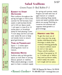 Renee's Garden Onion Scallions Delicious Duo -Flourish Seeds snv4112 pb